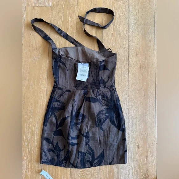 NWT Reformation Junia Linen Halter Neck Dress - Size 8 - brown and black  mini - threedaughtersproperties.com